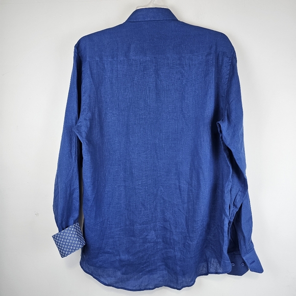 ELMO Taormina Italy Men's Linen Blue Long Sleeve Button Up Shirt Size 43 - Picture 6 of 15